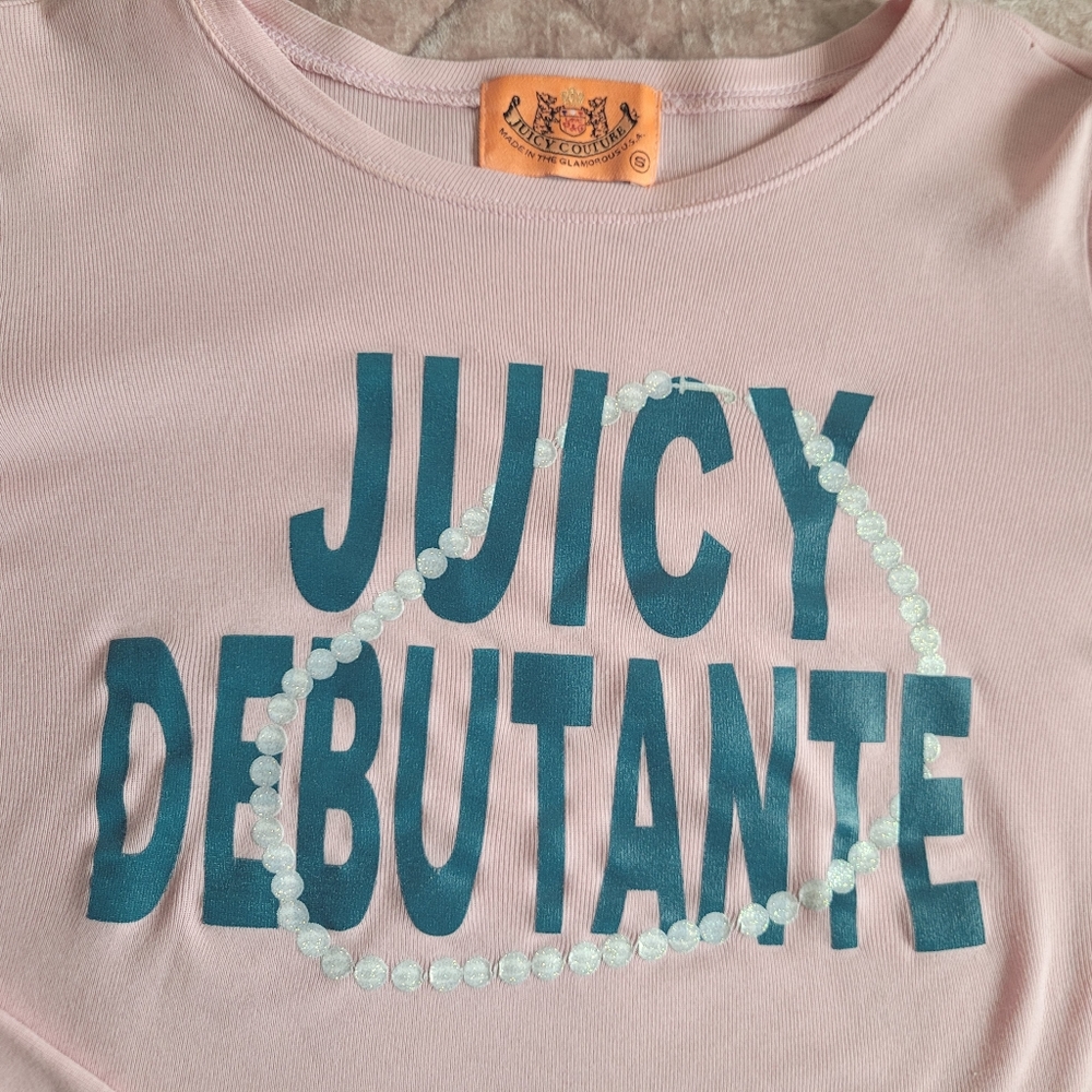 ✨RARE VINTAGE Y2K "Juicy Debutante" LONG SLEEVE JUICY COUTURE GRAPHIC TOP✨ - Picture 3 of 3